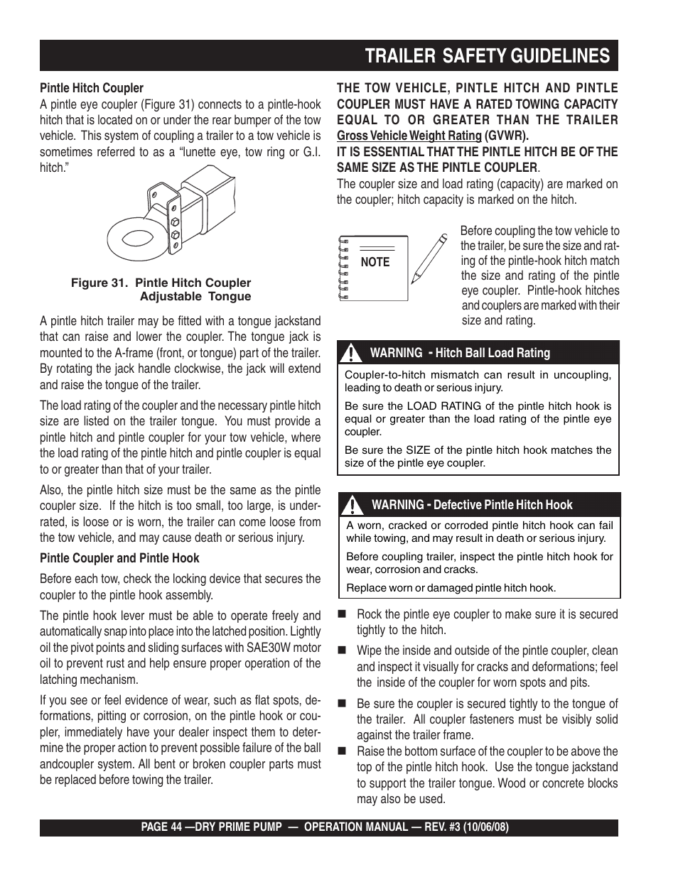 Trailer safety guidelines | Multiquip MP200SDLSM Operation Manual User Manual | Page 44 / 58