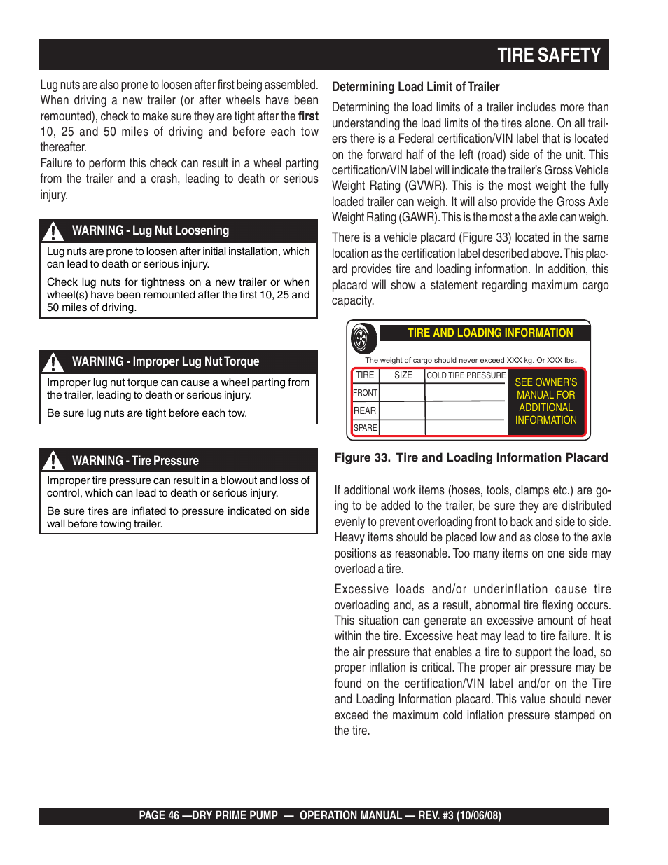 Tire safety | Multiquip MP200SDLSM Operation Manual User Manual | Page 46 / 58