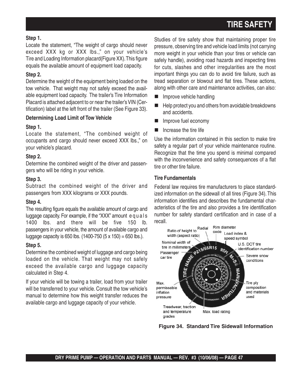 Tire safety | Multiquip MP200SDLSM Operation Manual User Manual | Page 47 / 58