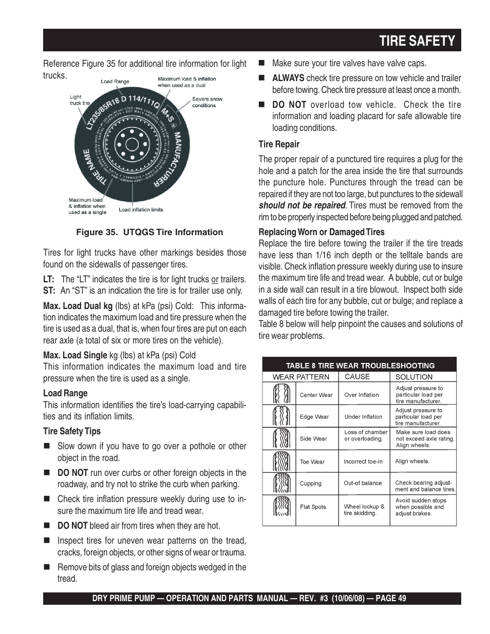 Tire safety | Multiquip MP200SDLSM Operation Manual User Manual | Page 49 / 58