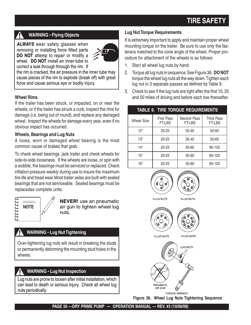 Tire safety | Multiquip MP200SDLSM Operation Manual User Manual | Page 50 / 58