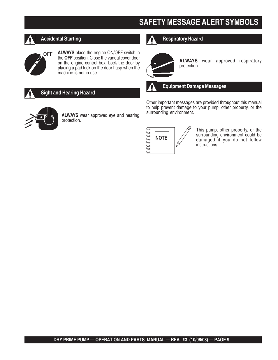 Safety message alert symbols | Multiquip MP200SDLSM Operation Manual User Manual | Page 9 / 58