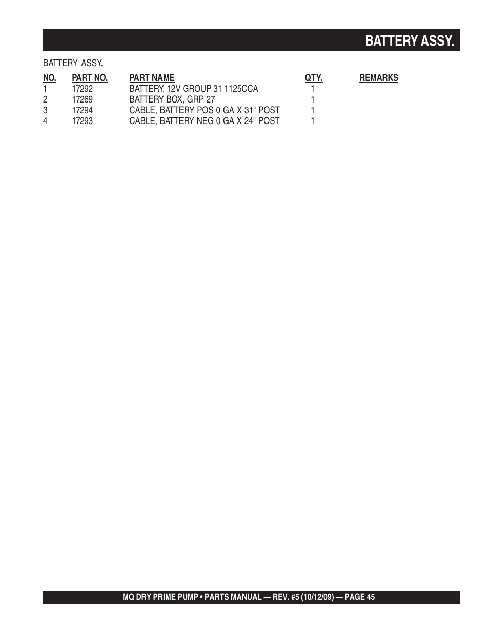 Battery assy | Multiquip MP200SDLSM Parts Manual User Manual | Page 45 / 56