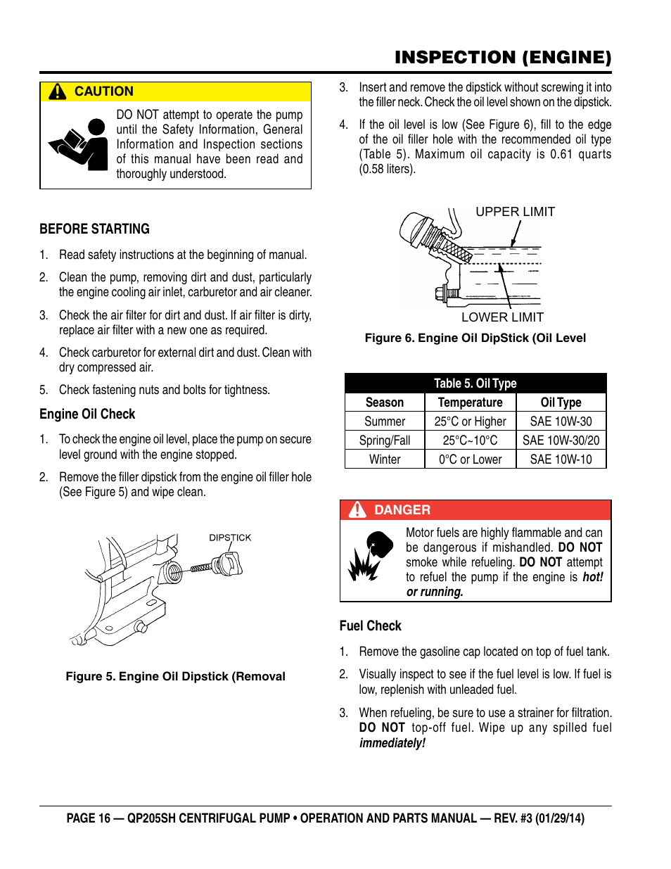 Inspection (engine) | Multiquip QP205SH User Manual | Page 16 / 36