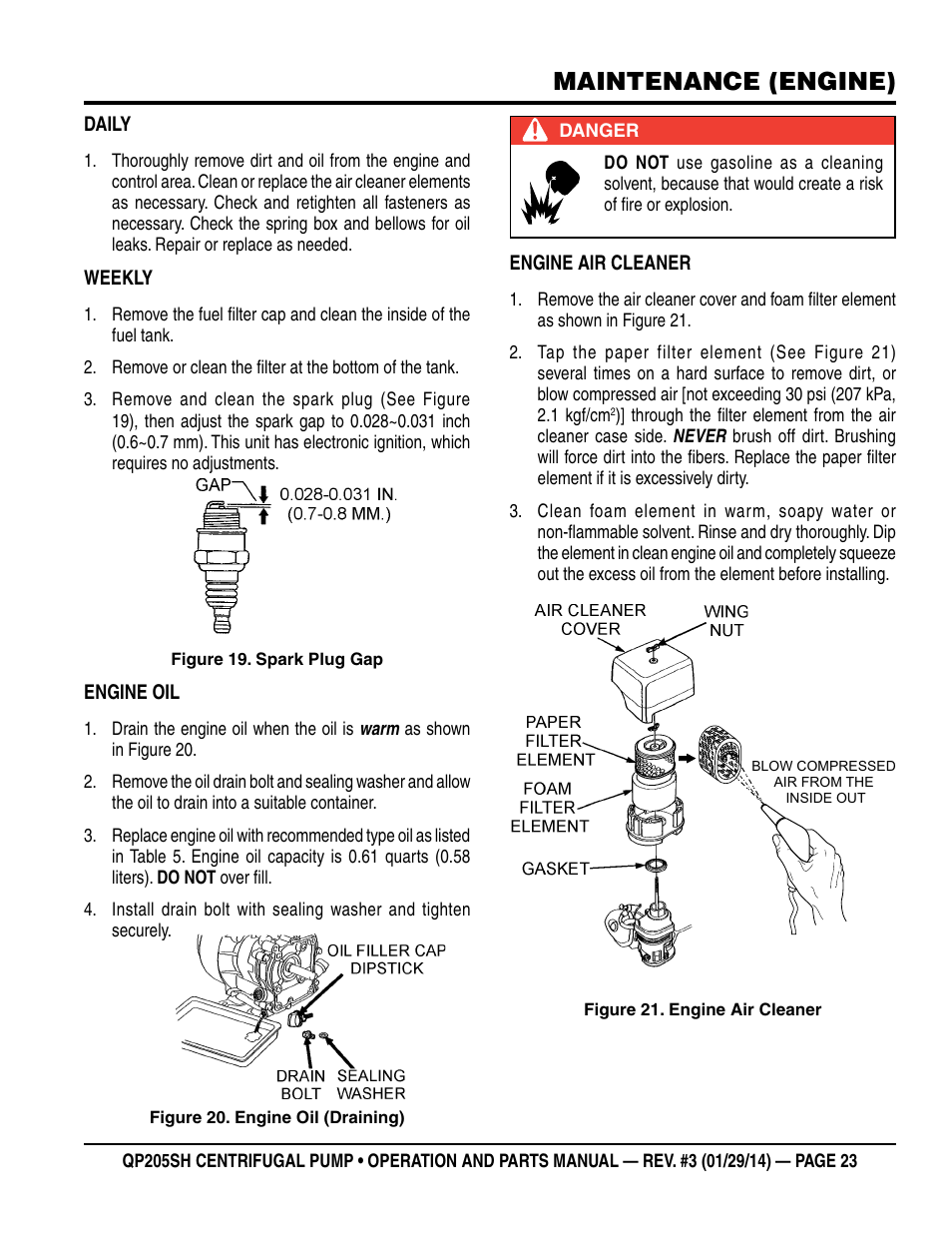 Maintenance (engine) | Multiquip QP205SH User Manual | Page 23 / 36