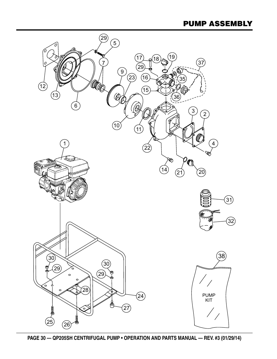 Pump assembly | Multiquip QP205SH User Manual | Page 30 / 36