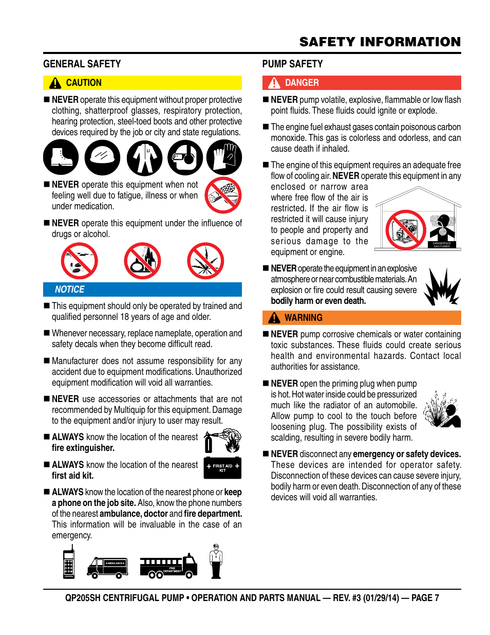 Safety information | Multiquip QP205SH User Manual | Page 7 / 36