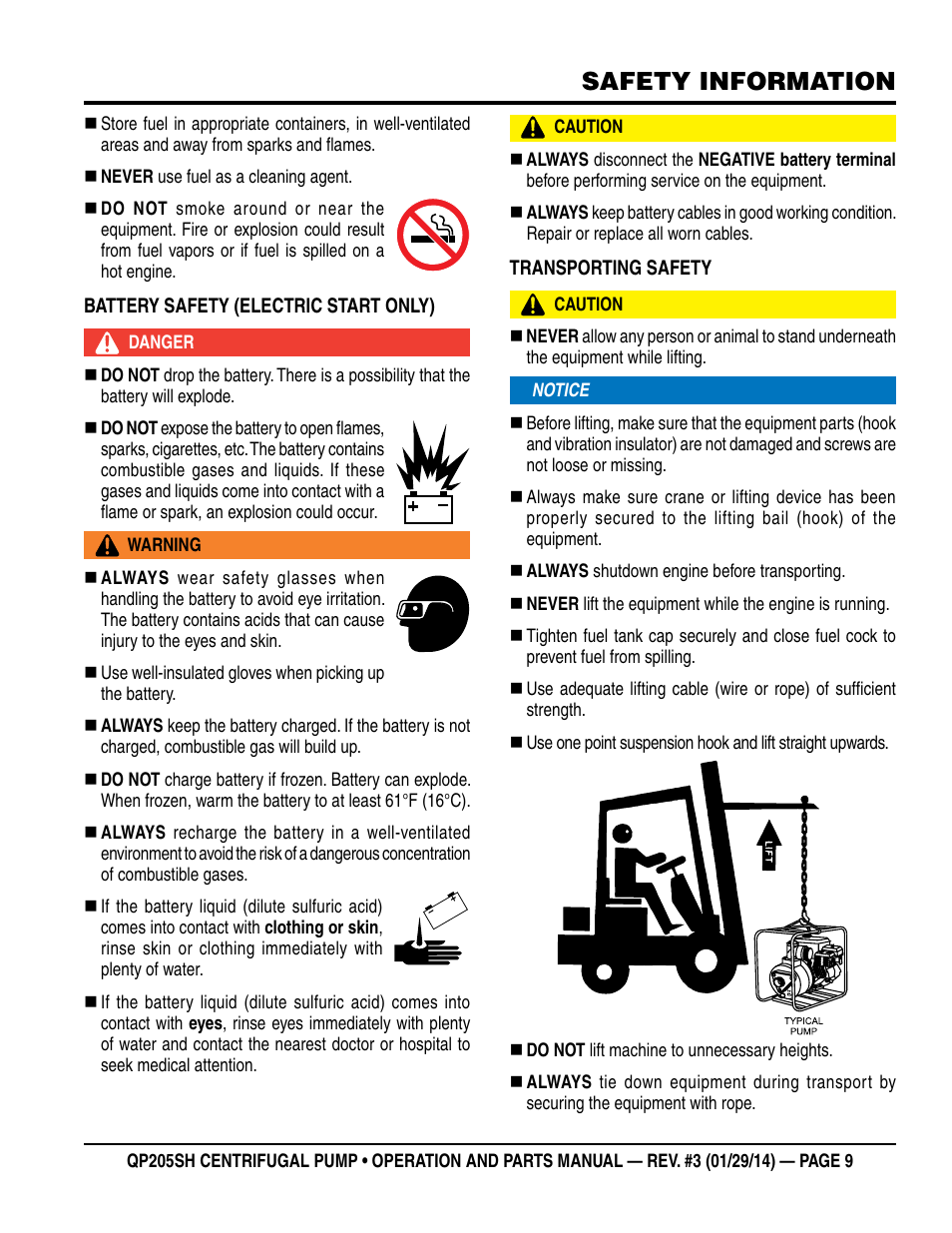 Safety information | Multiquip QP205SH User Manual | Page 9 / 36