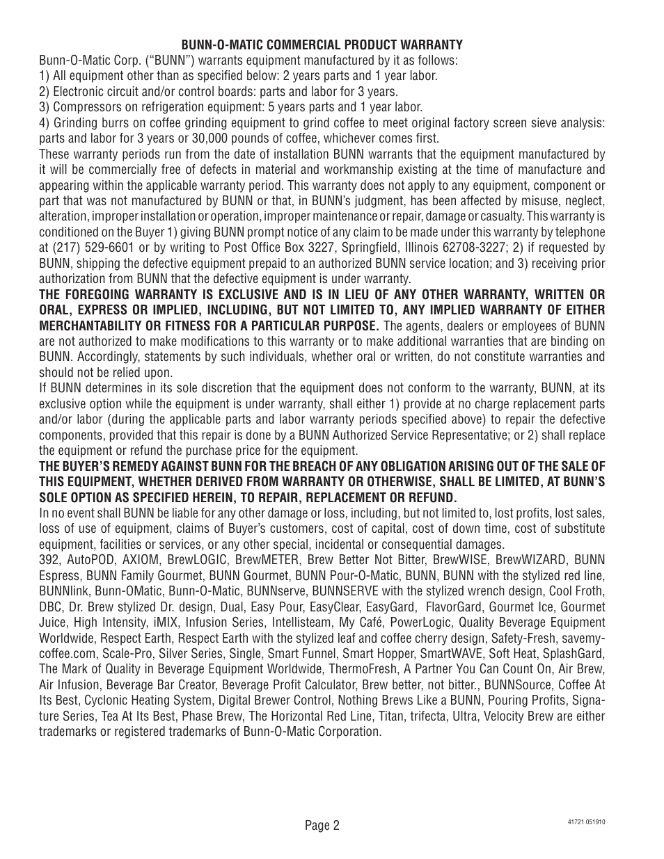 Bunn CWTF User Manual | Page 2 / 17
