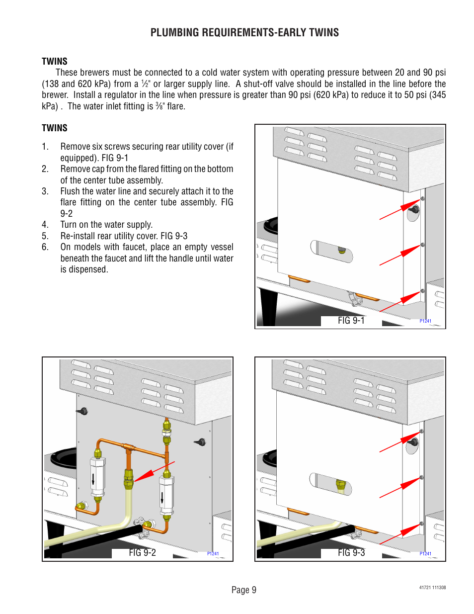 Plumbing requirements-early twins | Bunn CWTF User Manual | Page 9 / 17