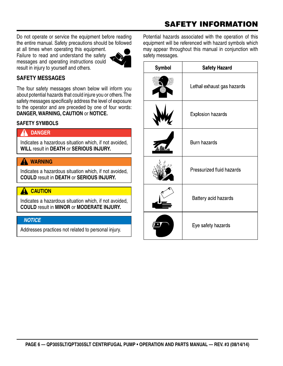 Safety information | Multiquip QPT305SLT User Manual | Page 6 / 38