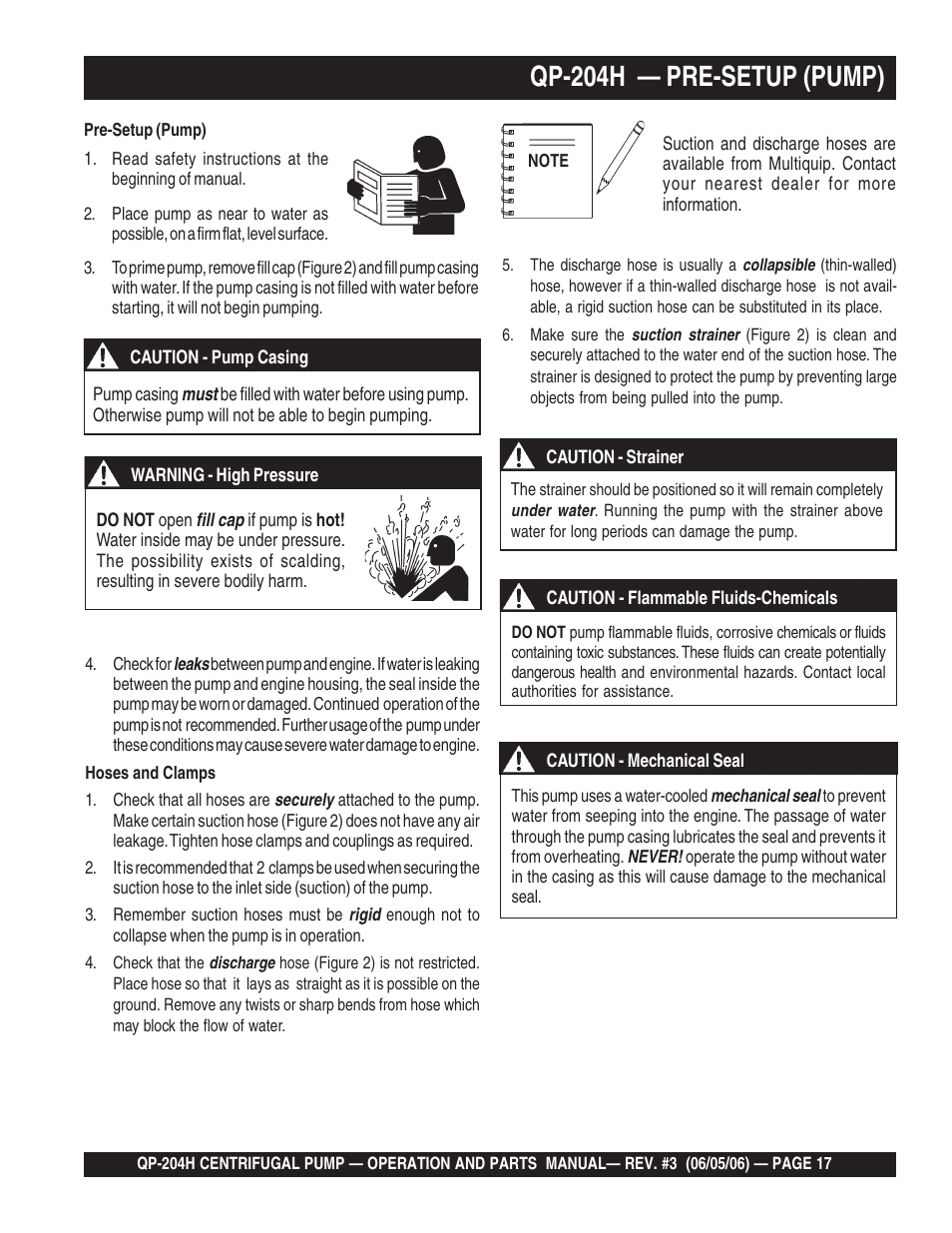 Qp-204h — pre-setup (pump) | Multiquip QP204H User Manual | Page 17 / 68