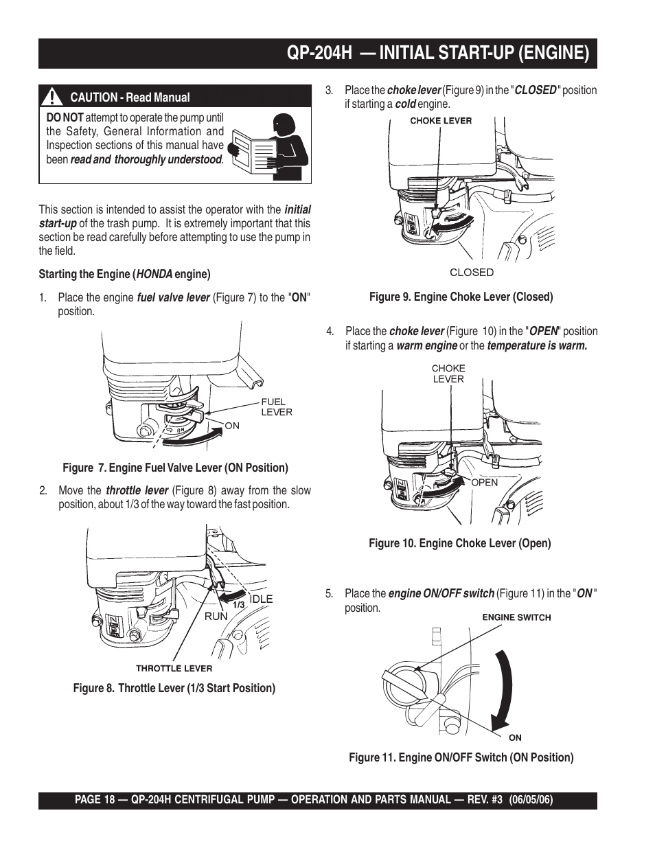 Qp-204h — initial start-up (engine) | Multiquip QP204H User Manual | Page 18 / 68