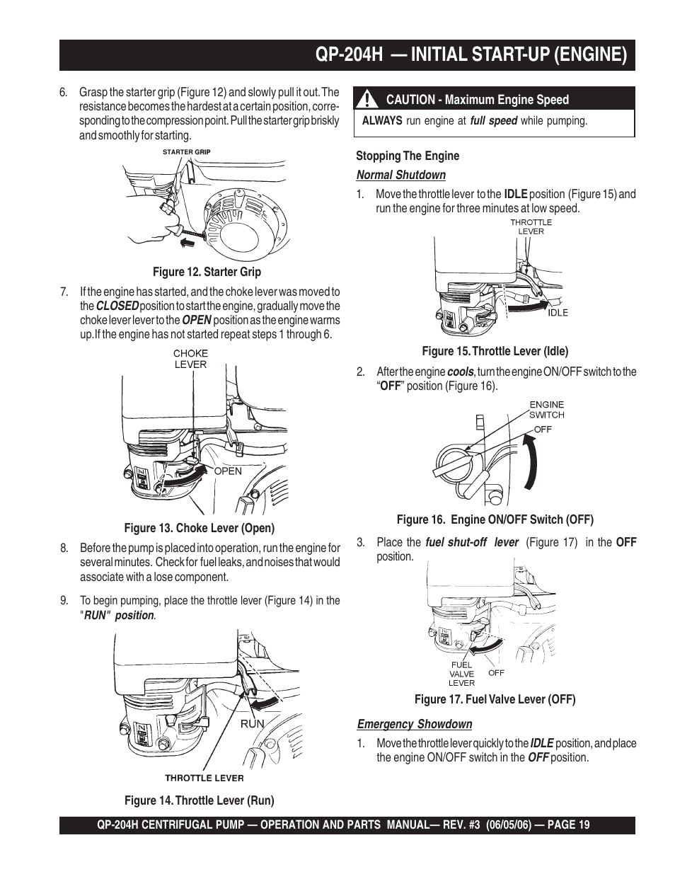 Qp-204h — initial start-up (engine) | Multiquip QP204H User Manual | Page 19 / 68