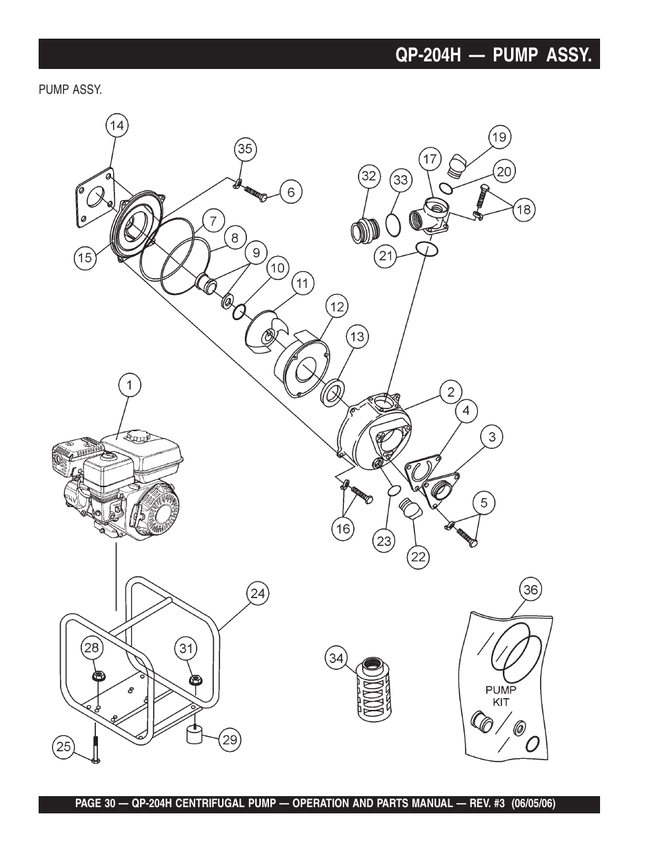 Qp-204h — pump assy | Multiquip QP204H User Manual | Page 30 / 68