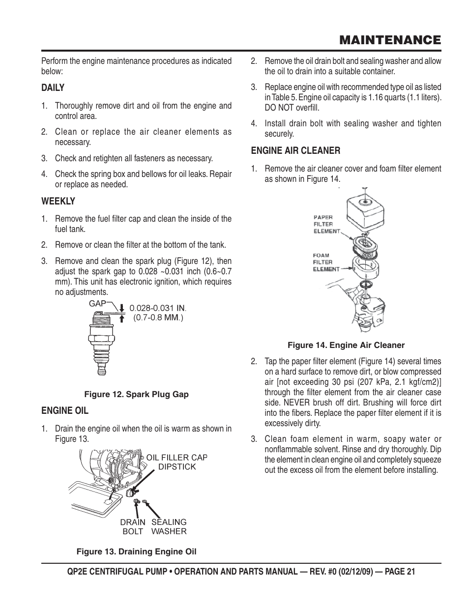 Maintenance | Multiquip QP2E User Manual | Page 21 / 56