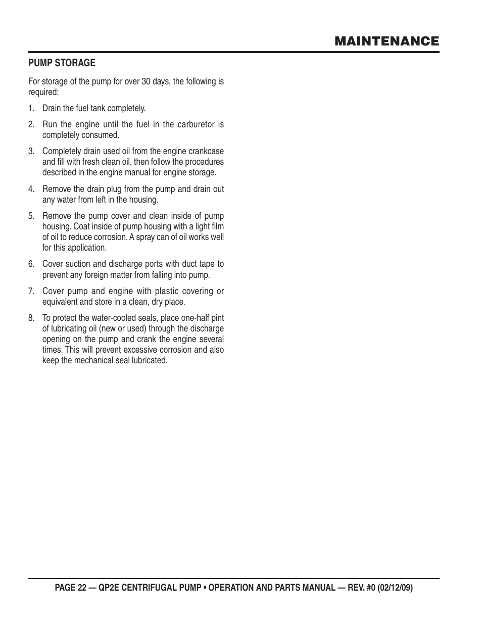 Maintenance | Multiquip QP2E User Manual | Page 22 / 56