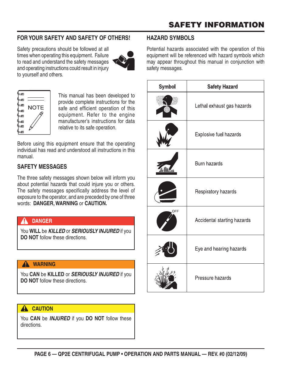 Safety information | Multiquip QP2E User Manual | Page 6 / 56