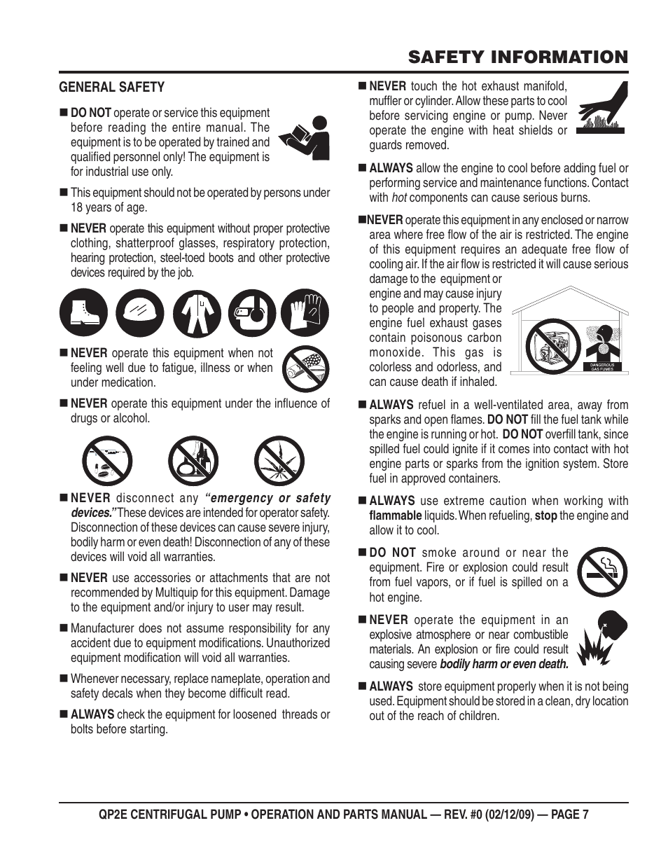 Safety information | Multiquip QP2E User Manual | Page 7 / 56
