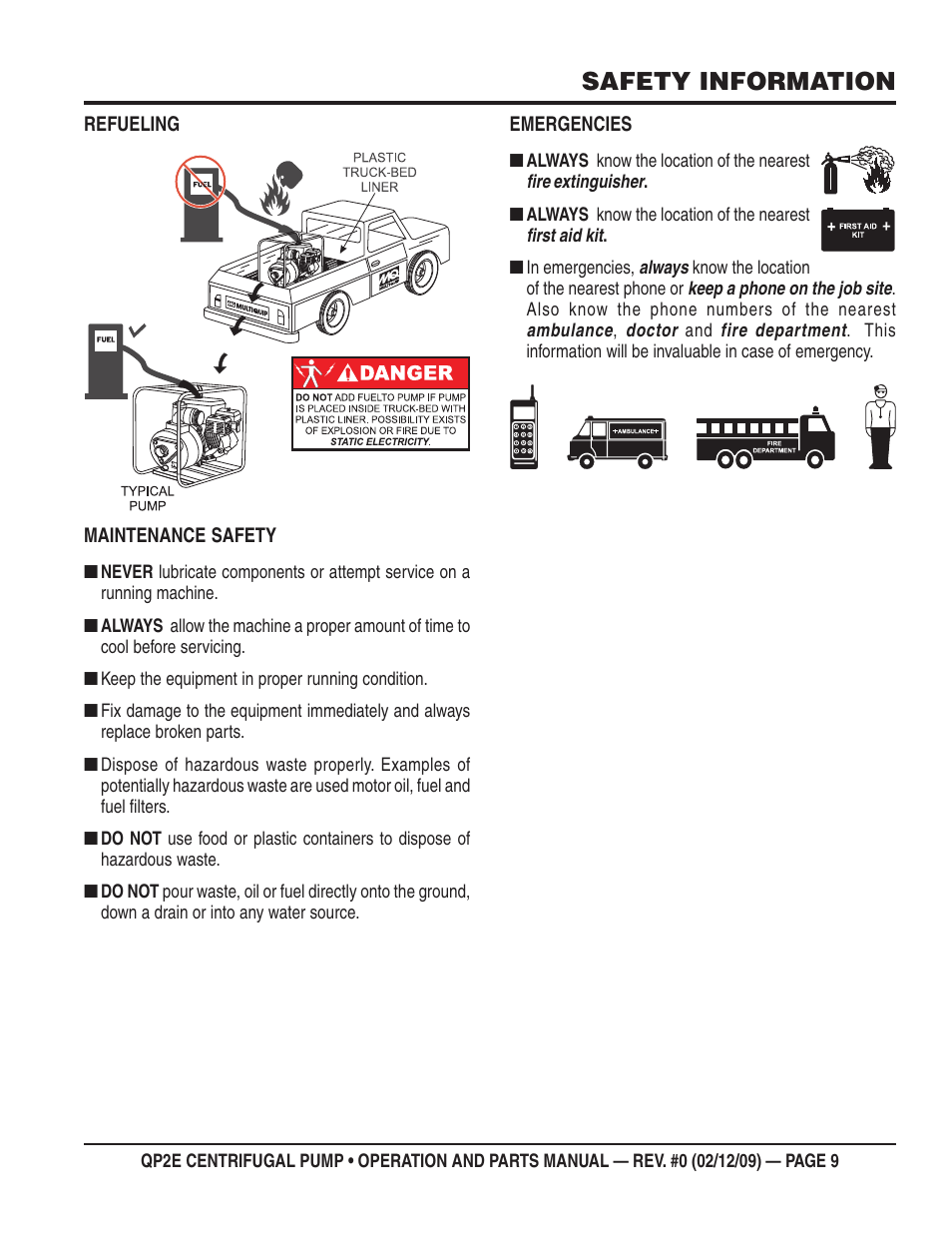 Safety information | Multiquip QP2E User Manual | Page 9 / 56