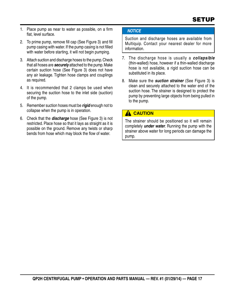 Setup | Multiquip QP2H User Manual | Page 17 / 36