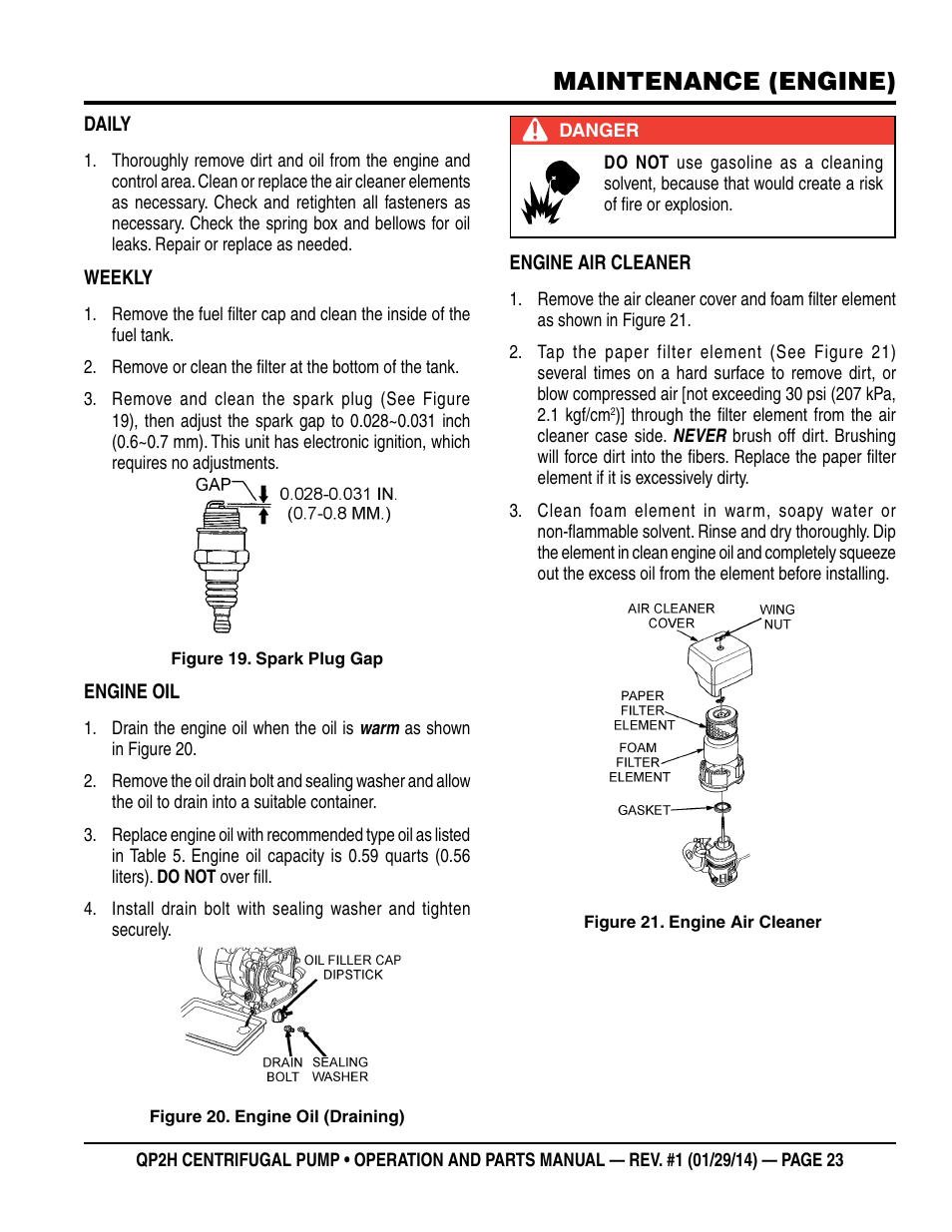 Maintenance (engine) | Multiquip QP2H User Manual | Page 23 / 36