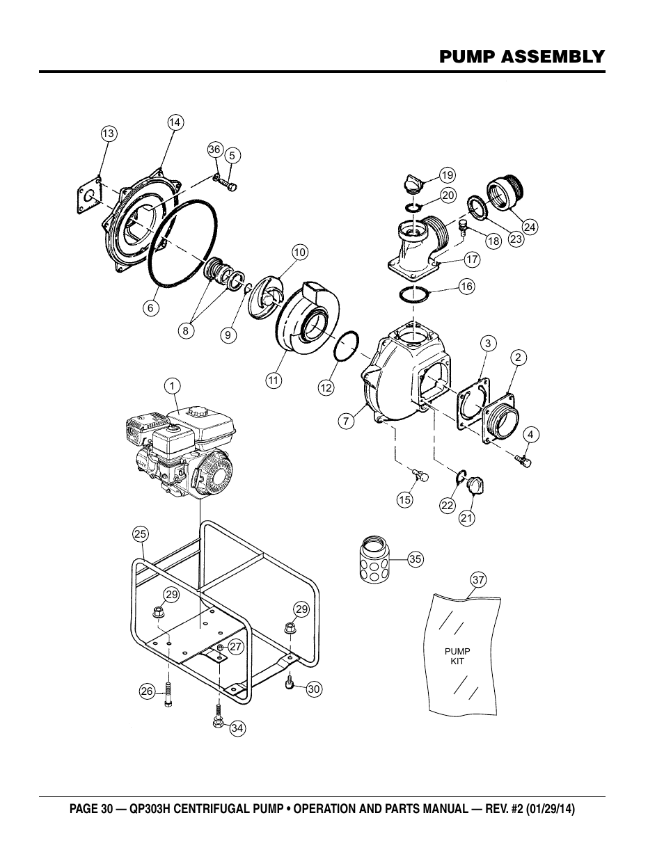 Pump assembly | Multiquip QP303H User Manual | Page 30 / 36