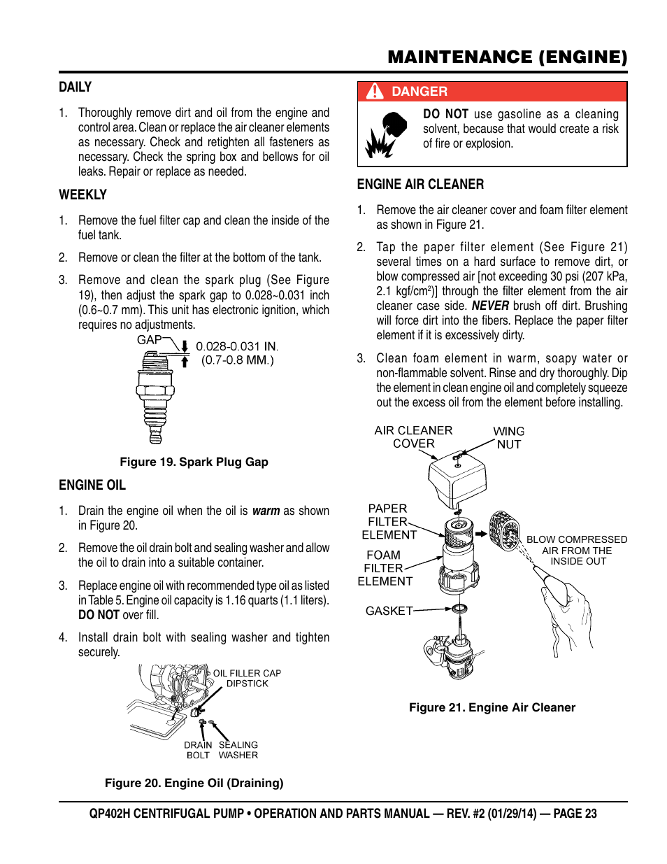 Maintenance (engine) | Multiquip QP402H User Manual | Page 23 / 36
