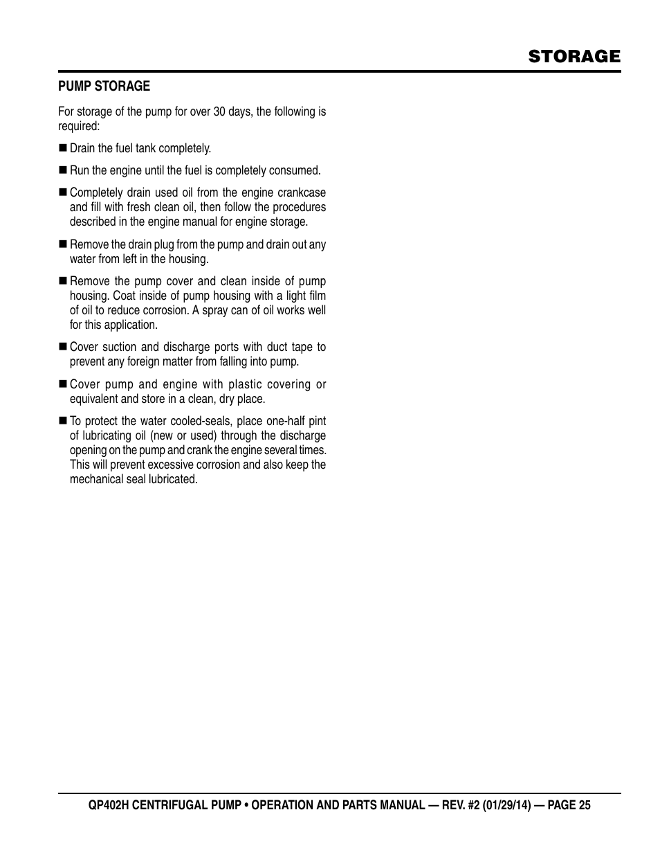 Storage | Multiquip QP402H User Manual | Page 25 / 36