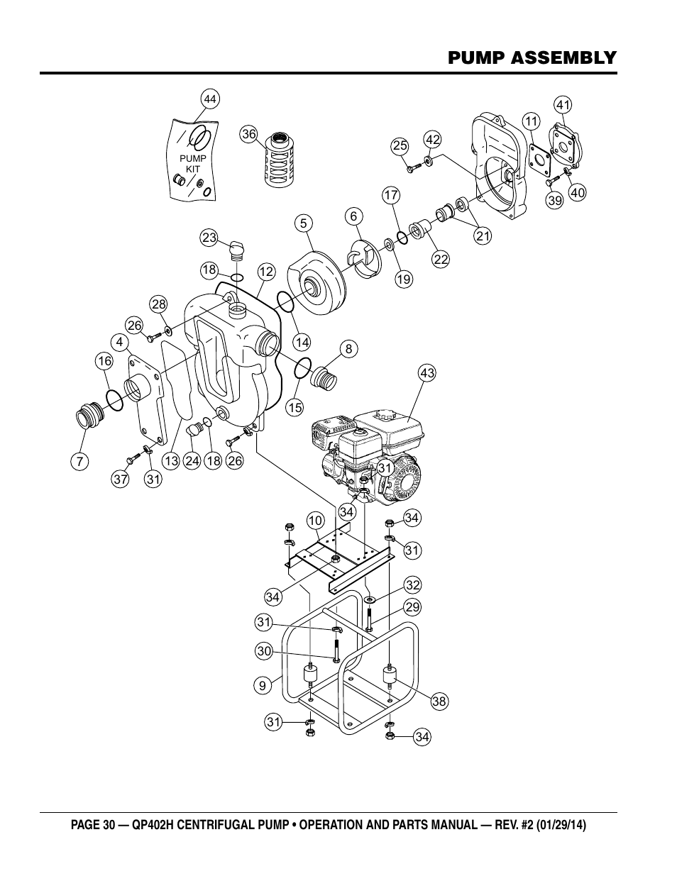 Pump assembly | Multiquip QP402H User Manual | Page 30 / 36