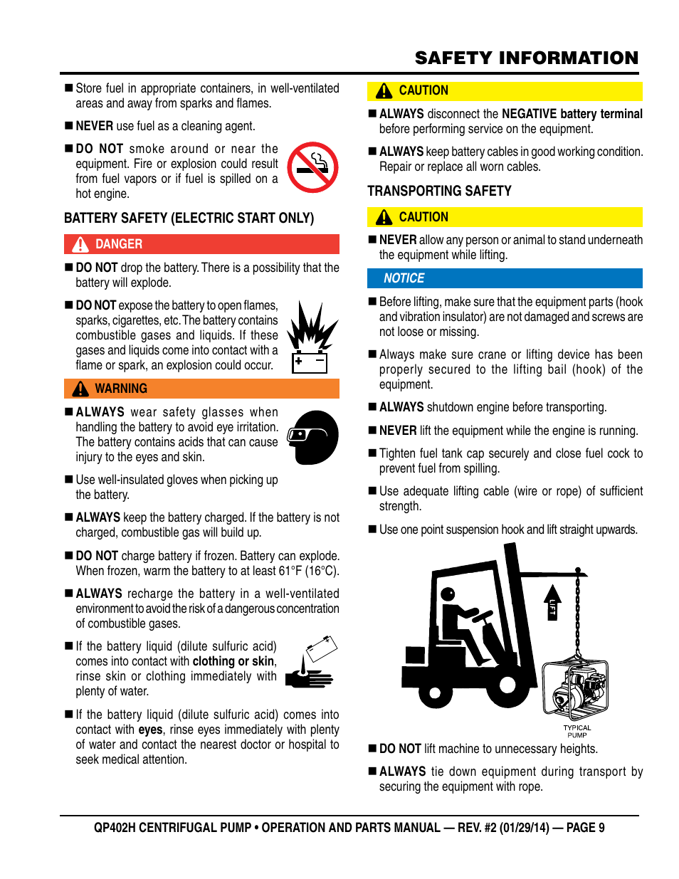 Safety information | Multiquip QP402H User Manual | Page 9 / 36