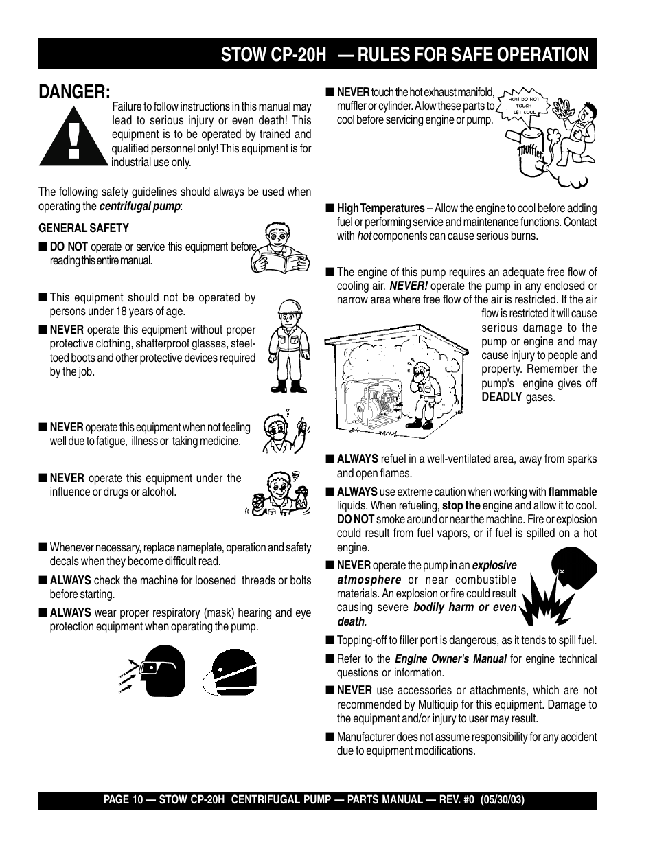 Stow cp-20h — rules for safe operation, Danger | Multiquip CP20H User Manual | Page 10 / 68