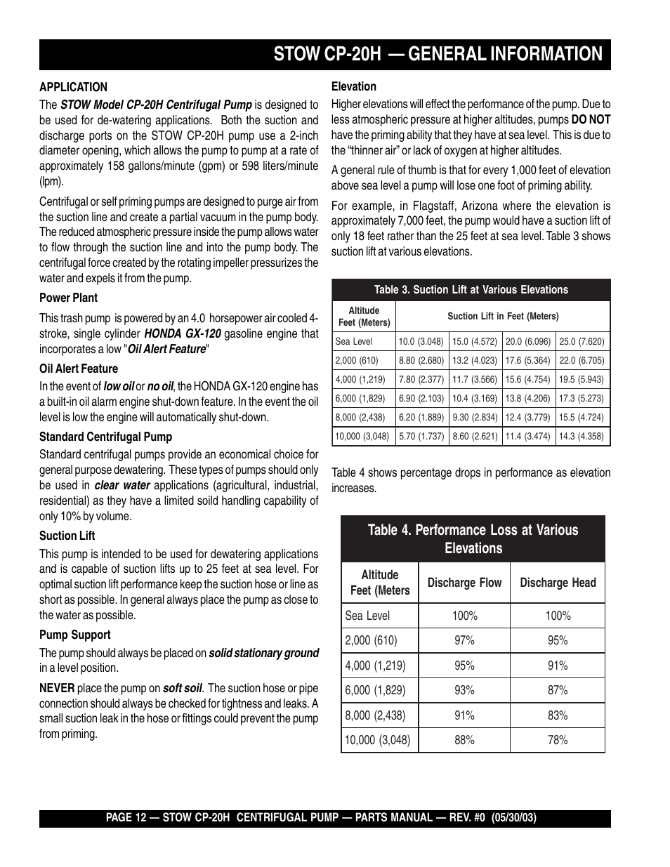 Stow cp-20h — general information | Multiquip CP20H User Manual | Page 12 / 68