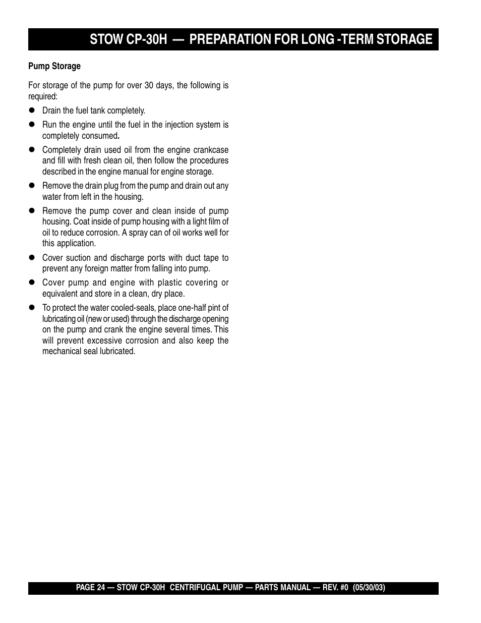 Stow cp-30h — preparation for long -term storage | Multiquip CP30H User Manual | Page 24 / 68