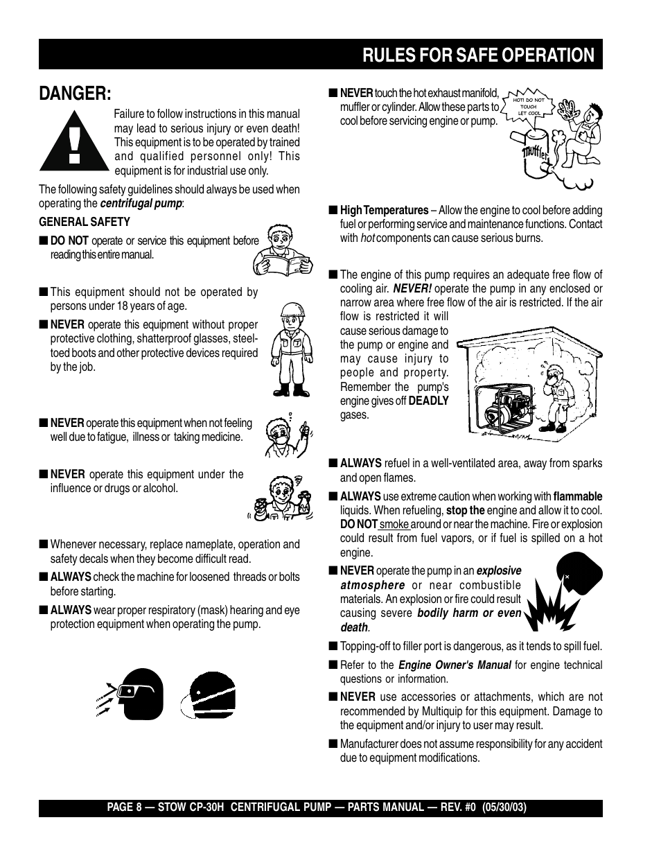 Rules for safe operation, Danger | Multiquip CP30H User Manual | Page 8 / 68