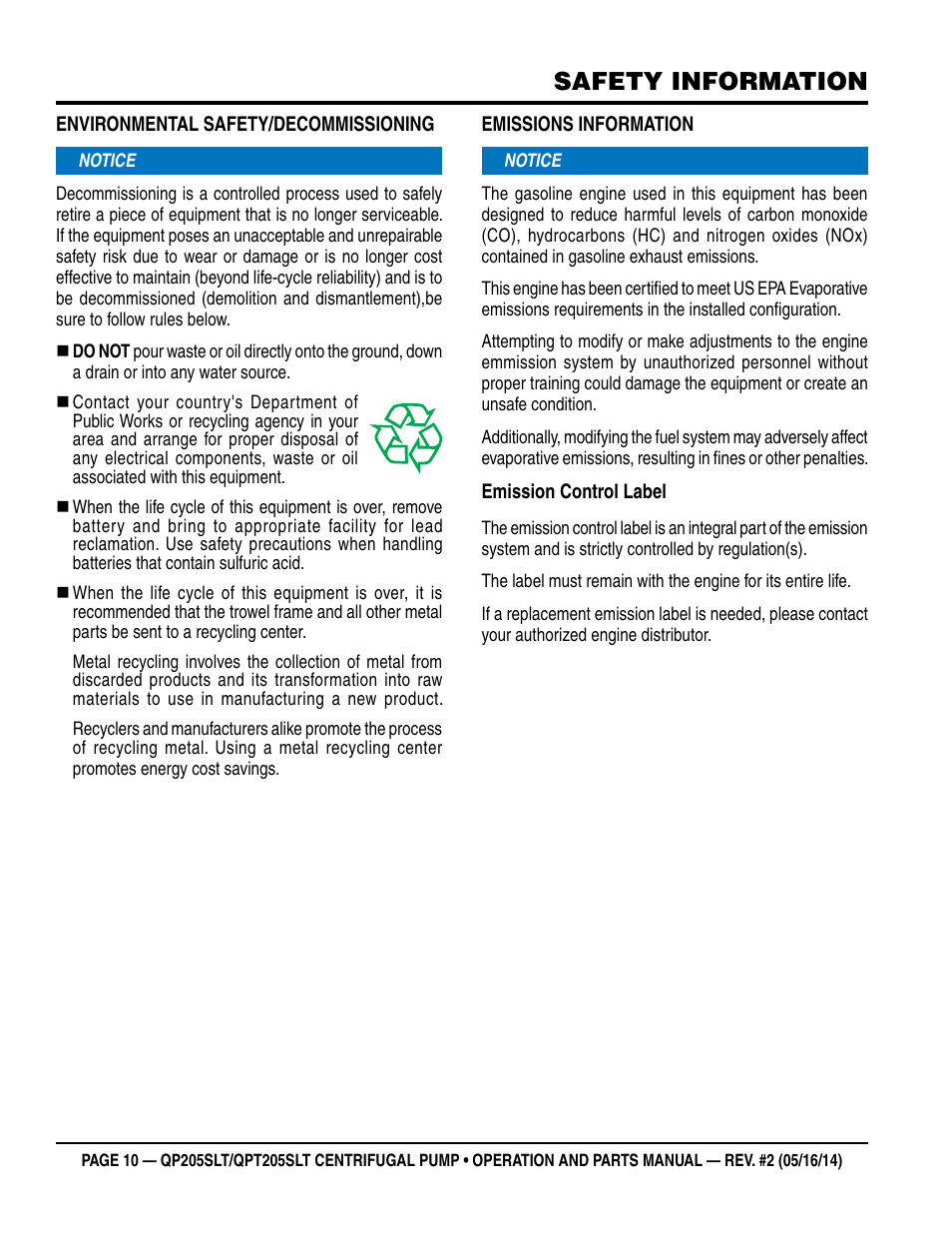 Safety information | Multiquip QPT205SLT User Manual | Page 10 / 38