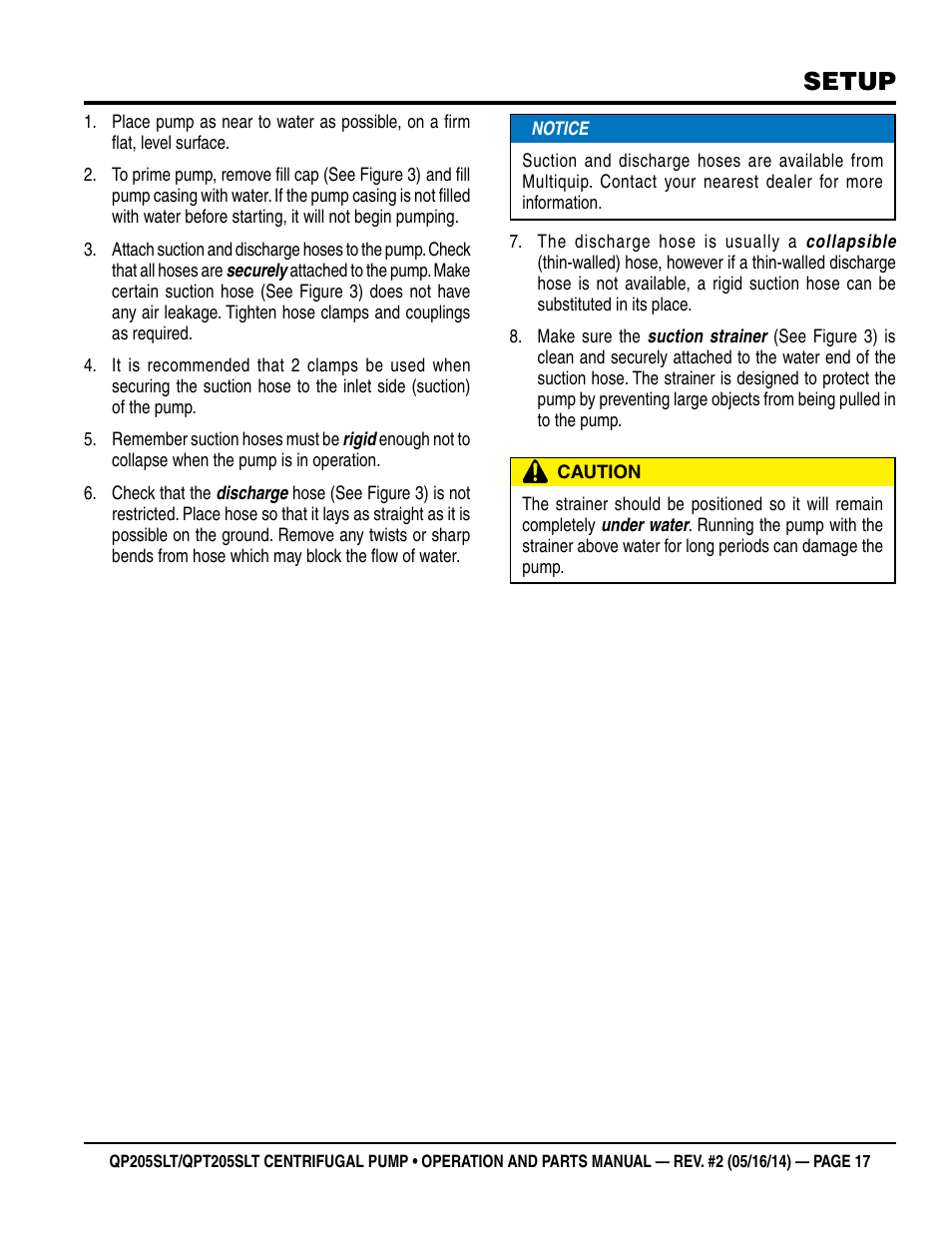 Setup | Multiquip QPT205SLT User Manual | Page 17 / 38