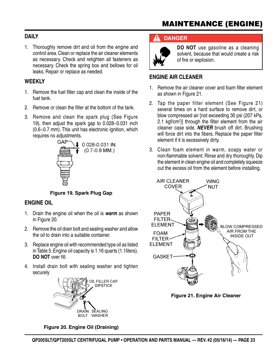 Maintenance (engine) | Multiquip QPT205SLT User Manual | Page 23 / 38