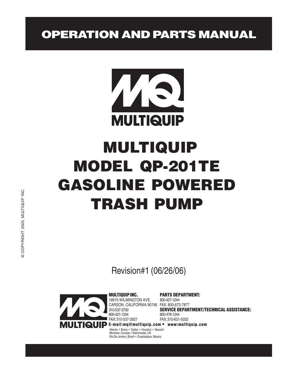 Multiquip QP201TE User Manual | 54 pages