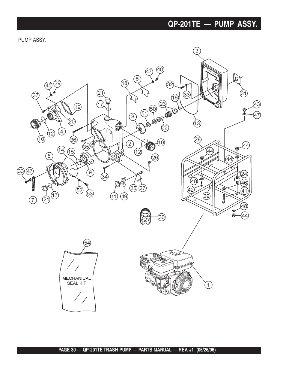 Qp-201te — pump assy | Multiquip QP201TE User Manual | Page 30 / 54