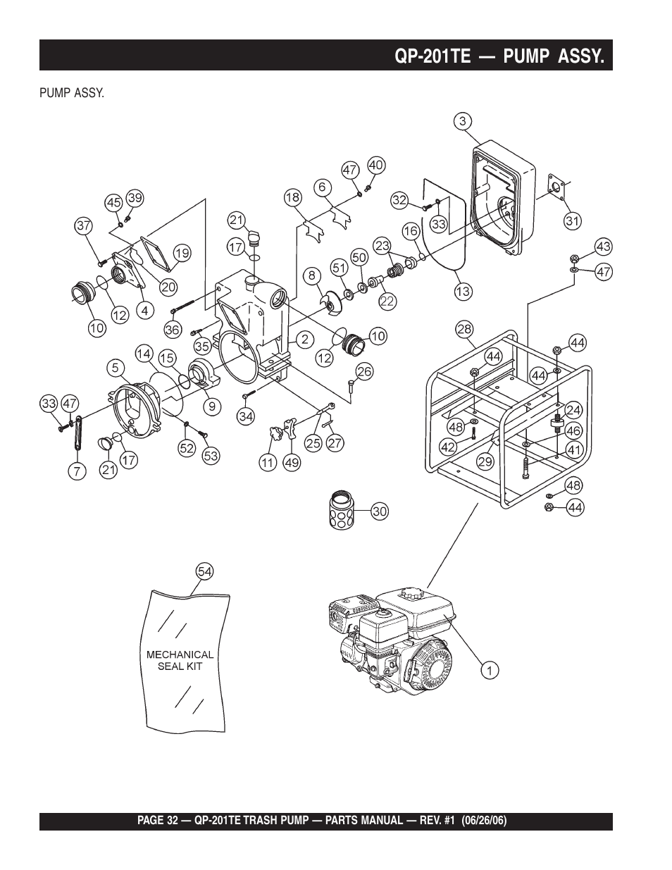 Qp-201te — pump assy | Multiquip QP201TE User Manual | Page 32 / 54