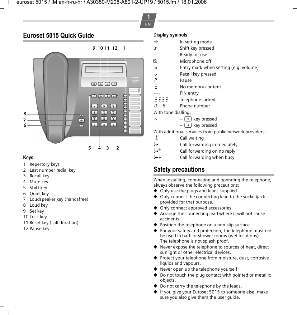 Siemens Euroset 5015 User Manual | 36 pages