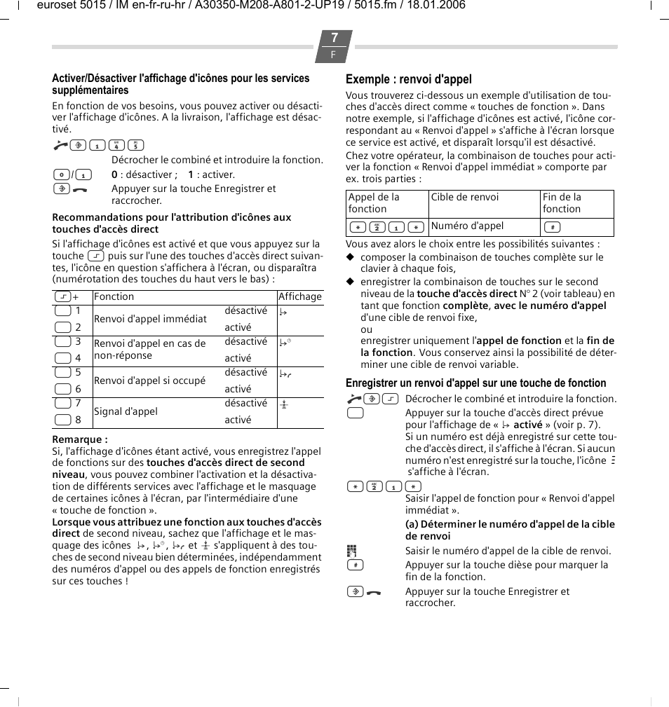 Exemple : renvoi d'appel | Siemens Euroset 5015 User Manual | Page 15 / 36