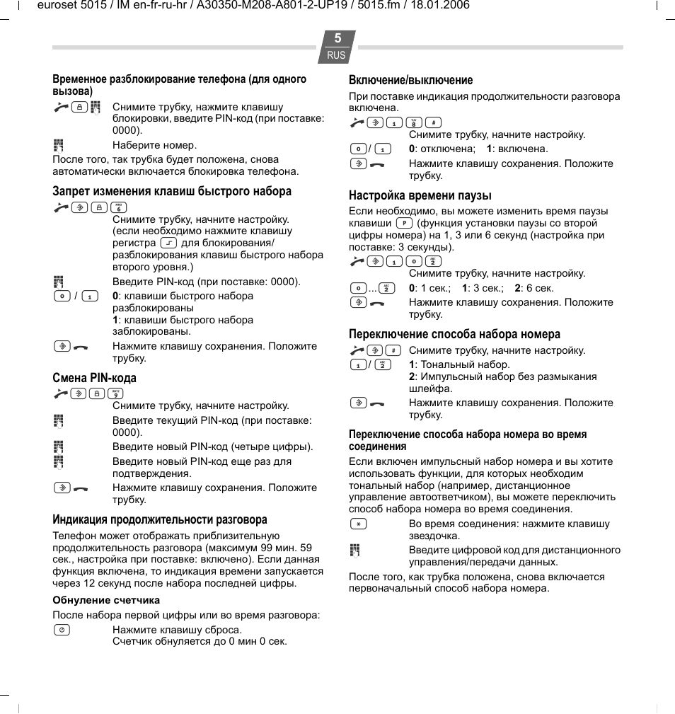 Siemens Euroset 5015 User Manual | Page 22 / 36