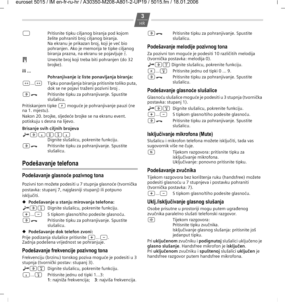 Podešavanje telefona | Siemens Euroset 5015 User Manual | Page 29 / 36