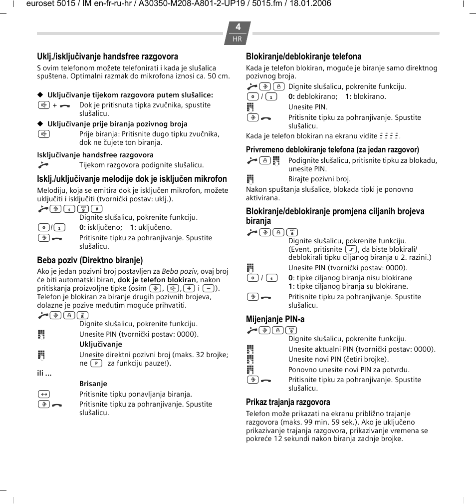 Podešavanje telefona | Siemens Euroset 5015 User Manual | Page 30 / 36