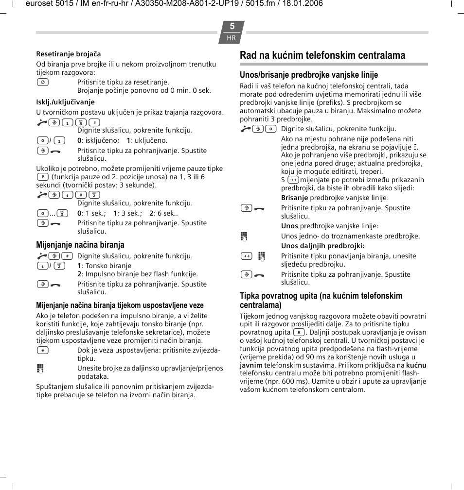 Rad na kućnim telefonskim centralama | Siemens Euroset 5015 User Manual | Page 31 / 36