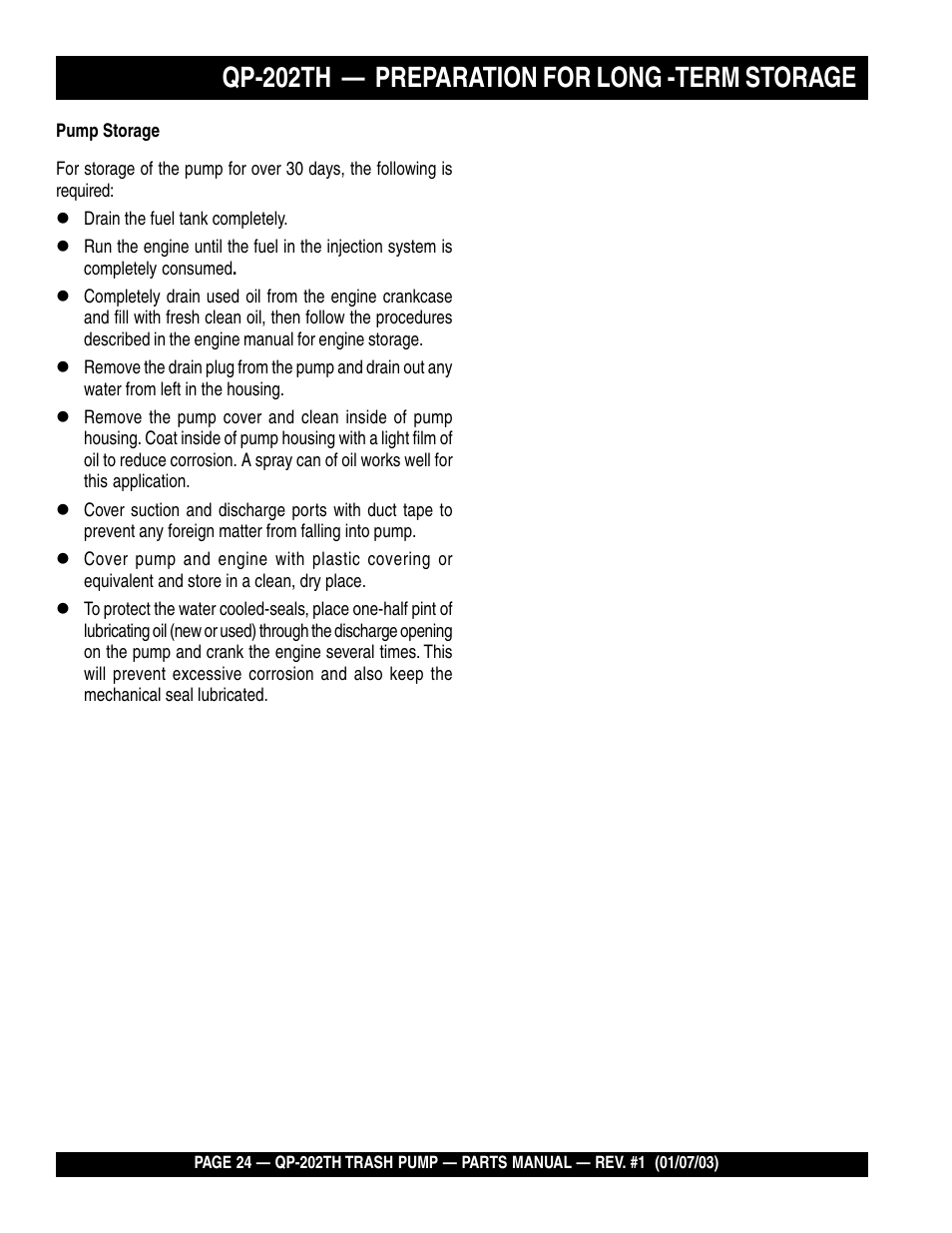 Qp-202th — preparation for long -term storage | Multiquip QP202TH User Manual | Page 24 / 70