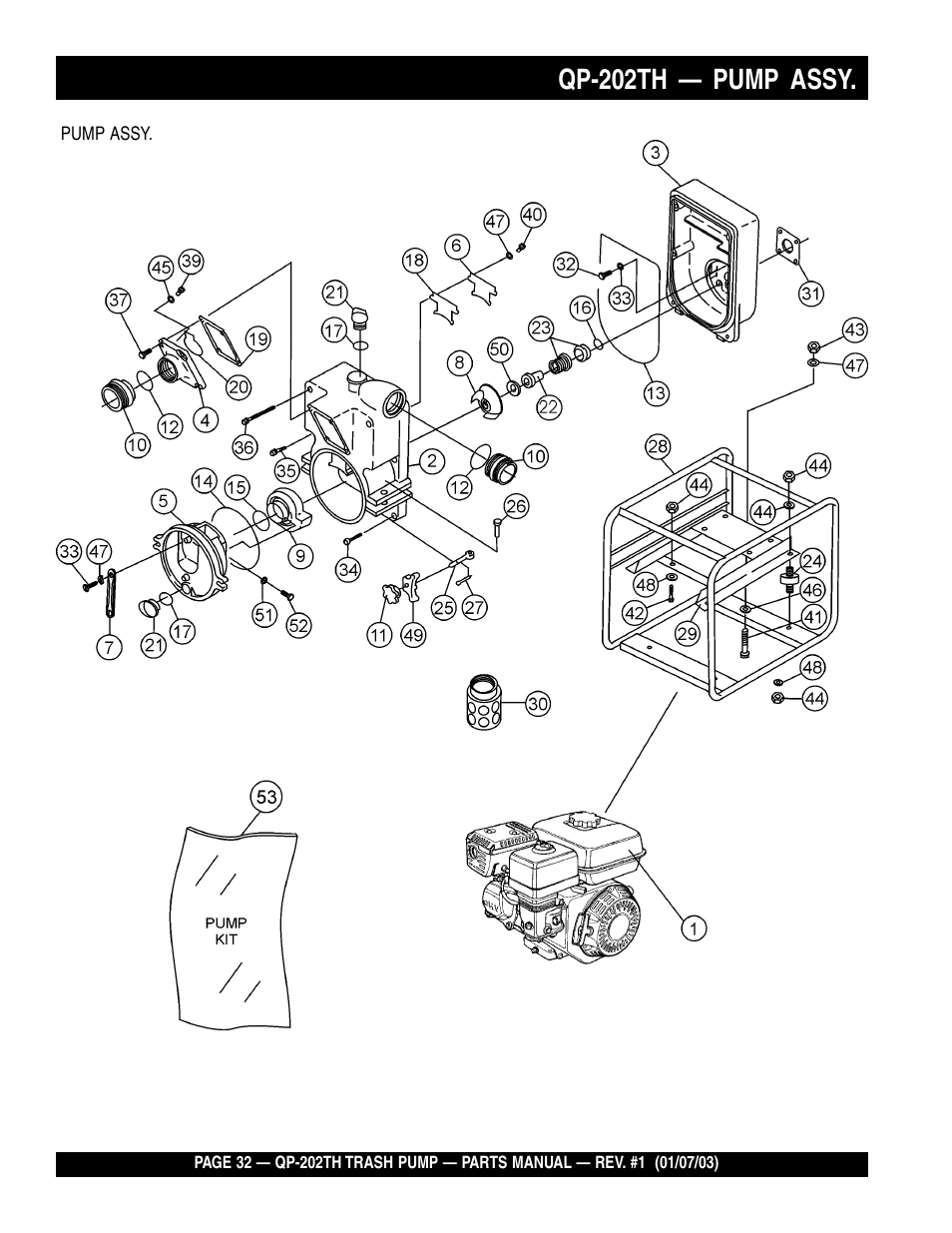 Qp-202th — pump assy | Multiquip QP202TH User Manual | Page 32 / 70