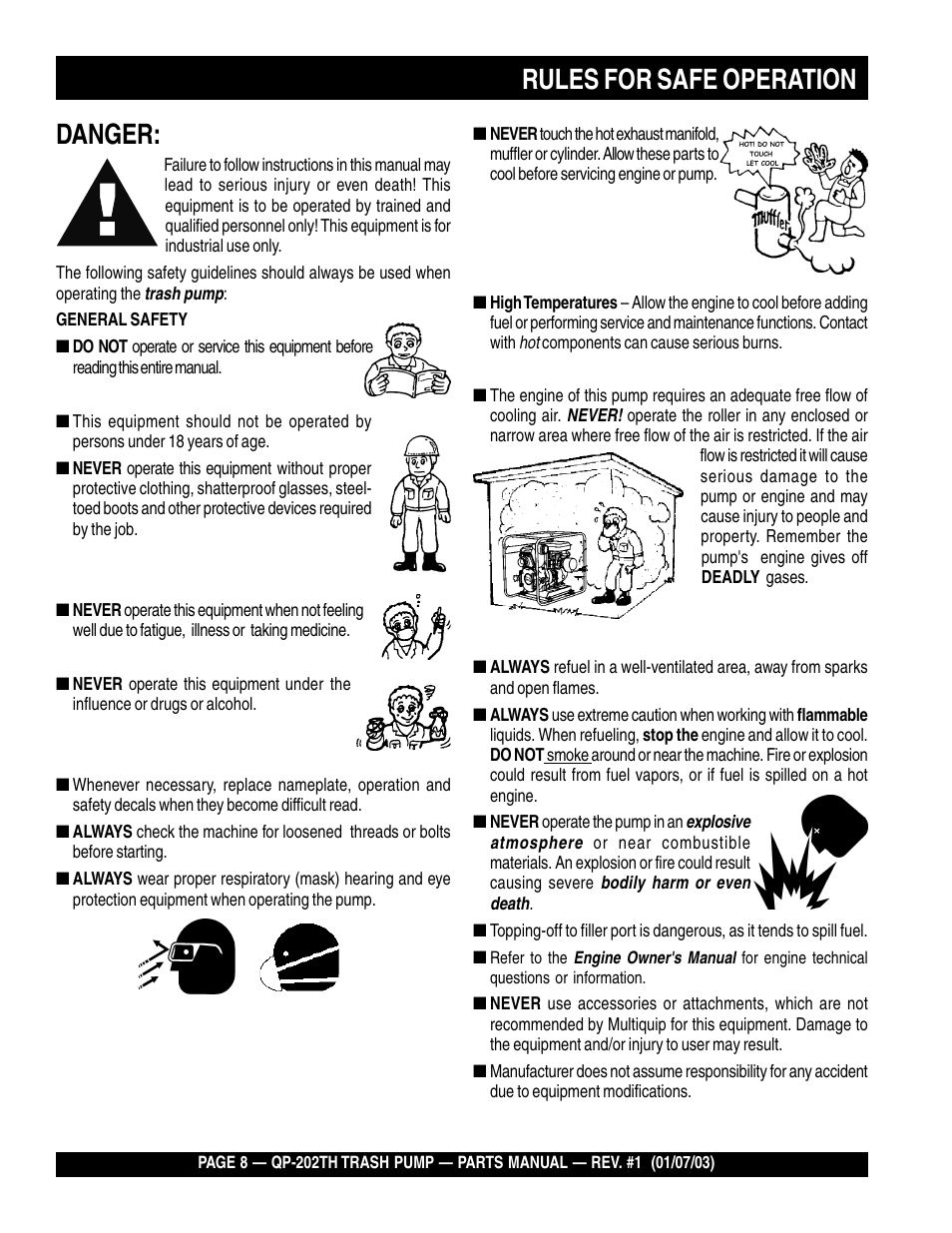 Rules for safe operation, Danger | Multiquip QP202TH User Manual | Page 8 / 70
